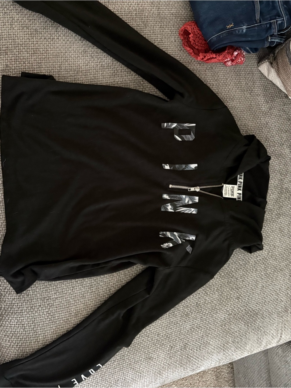PINK Victoria's Secret Black Half-Zip Pullover Hoodie